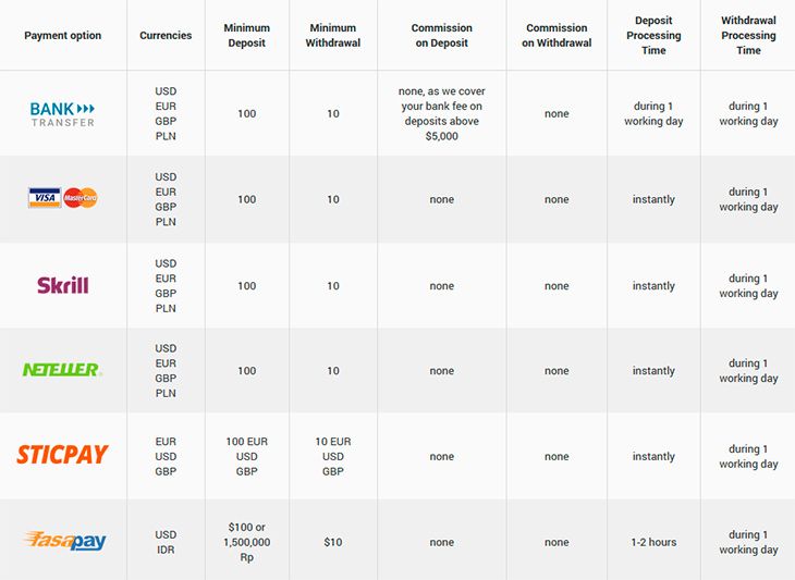 Tickmill payment methods