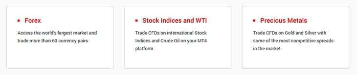 Tickmill trading instruments