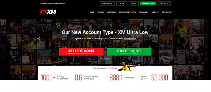 XM Forex main page